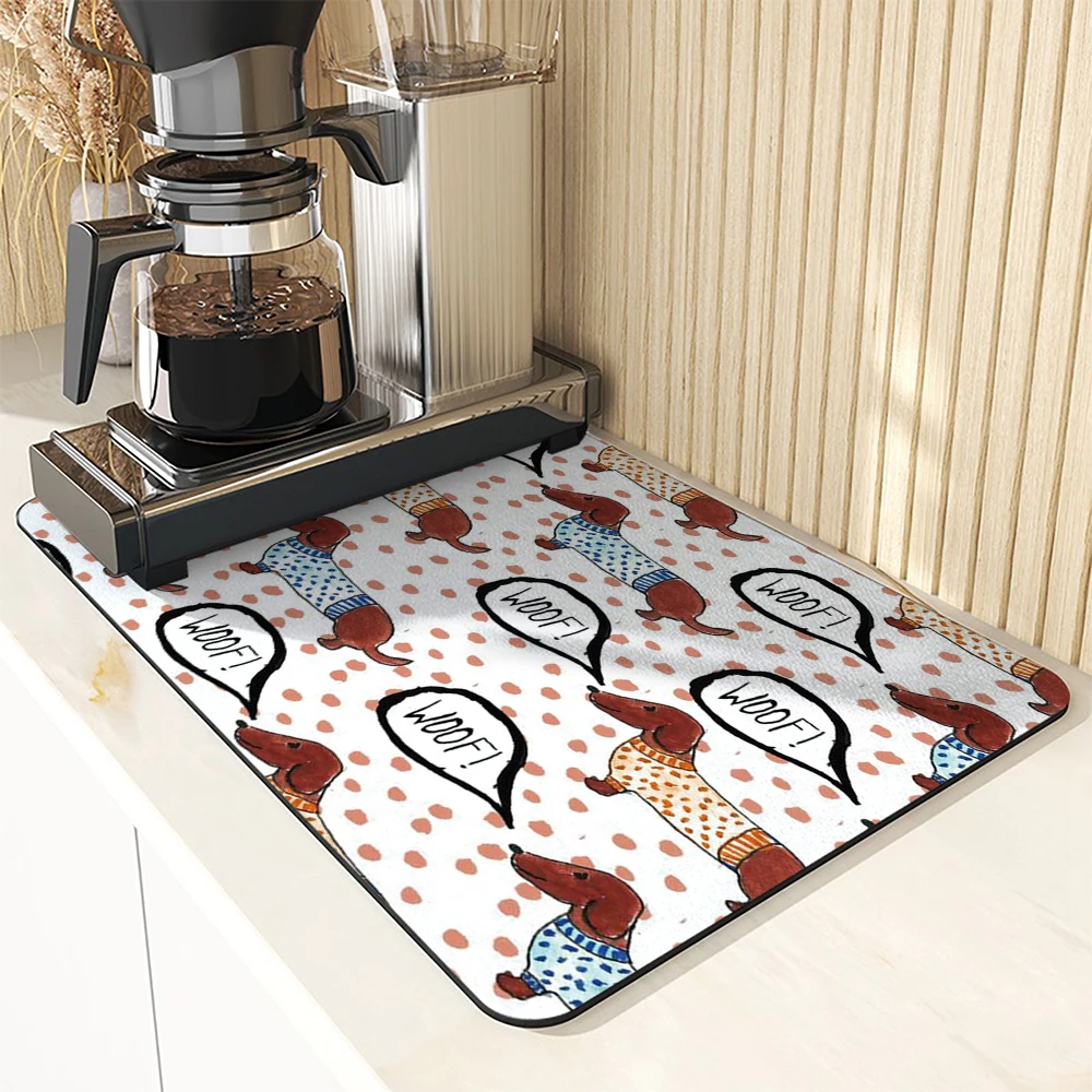 Large Kitchen Super Absorbent Mat Fun Dachshund Dog Printing Mat Drying Mat Quick Dry Bathroom Drain Pad Kitchen Faucet Placemat