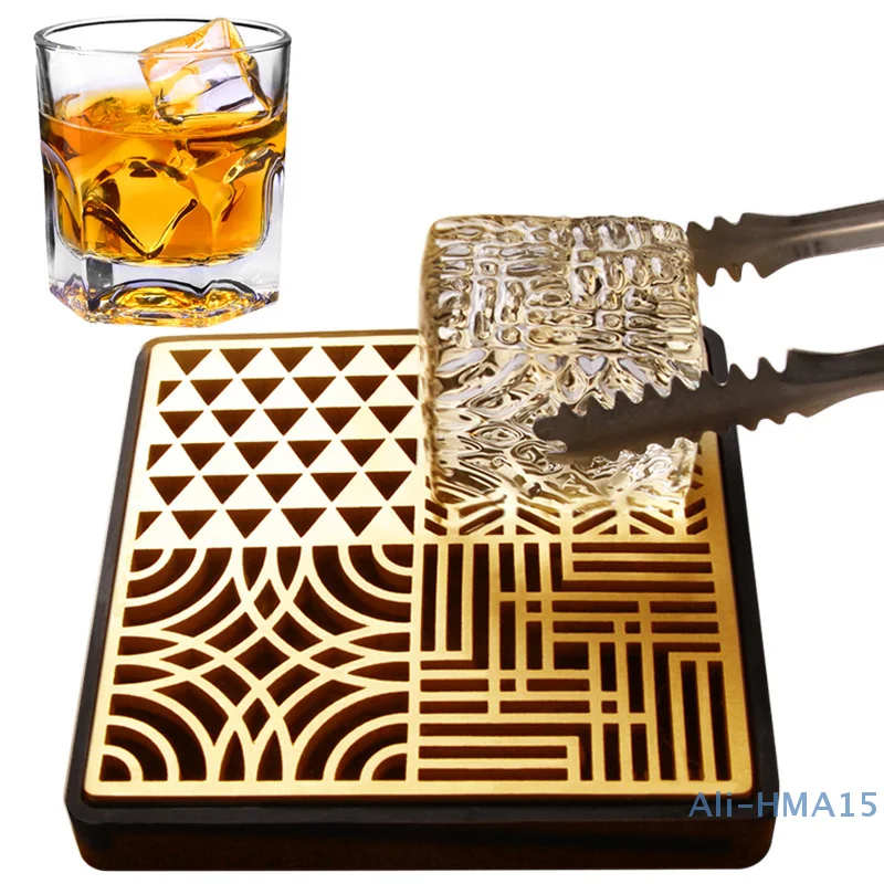 Ice Cube Design Plate Food Grade Brass Ice Stamp Mold Ice Printing Bar Bartender Whiskey Pressing Stamping Square Tray