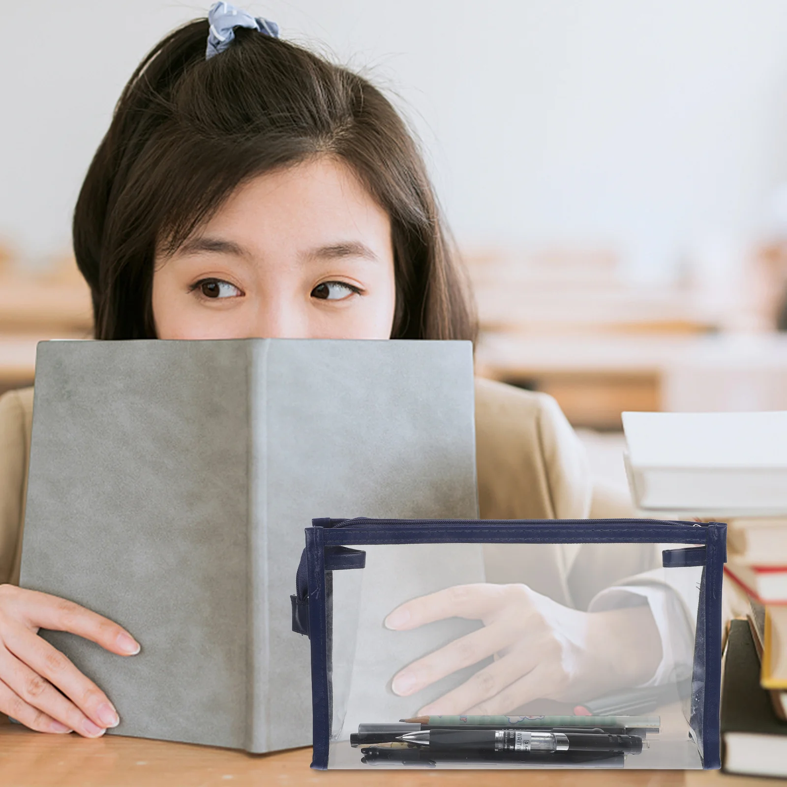 

2pcs Transparent Pencil Case Large Pen Bag Multi-Use Stationery Organizer Zipper Portable Makeup Brush Bag For Students