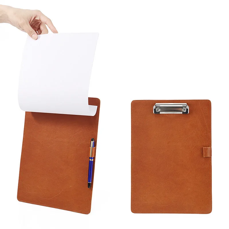 A4 Leather Meeting Notes Sketch Splint High Quality Sketch Folder Pad Document Padfolio File Folder with Side Pen Holder