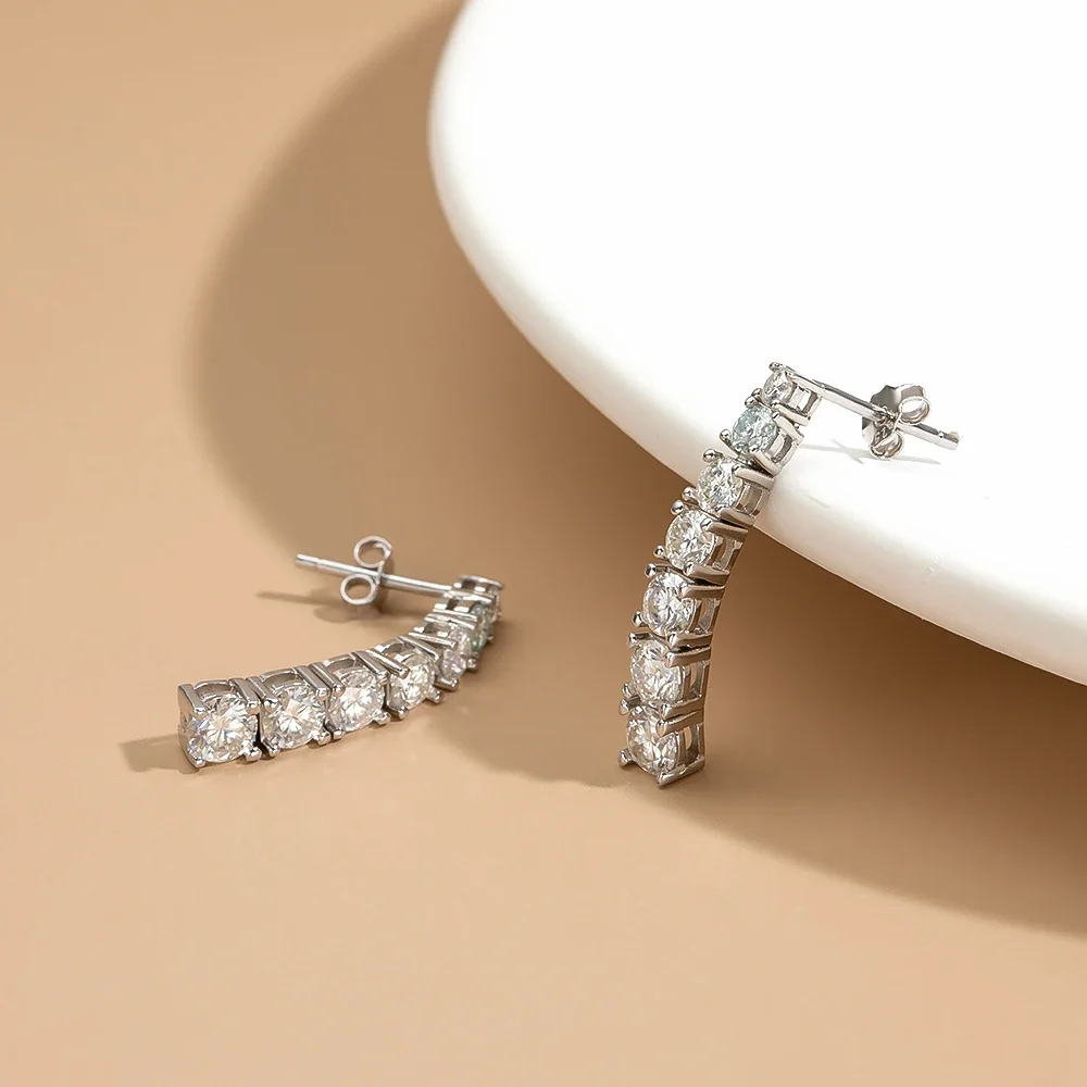 Serenity Day Real D Color 14 Stones 2.82 Carat a Pair Moissanite Long Tassel Earring For Women 100% S925 Sterling Silver Jewelry