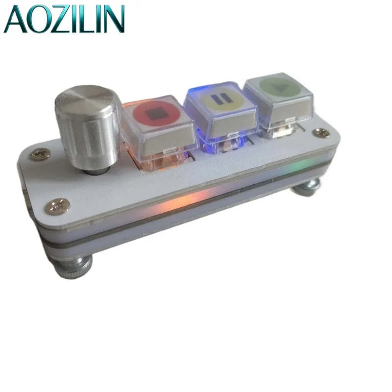 AOZILIN 3 Button Knob Media Controller Drive Free Performance Keyboard Controller for Stage Show Music Playback Control