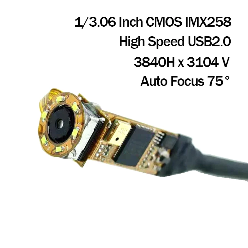4K 12MP HD IMX258 3840Hx3104V 15FPS USB Camera Module Auto Focus 75° With Digital Mic LED Light MJPEG For Industrial Inspection
