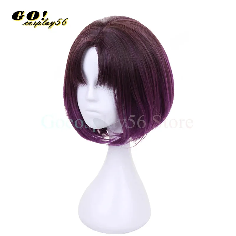 2025 أنيمي خادمة شعر مستعار تأثيري مختلط الأرجواني قصير الجزء الأوسط مقاومة للحرارة الاصطناعية جوي إلما الشعر #4