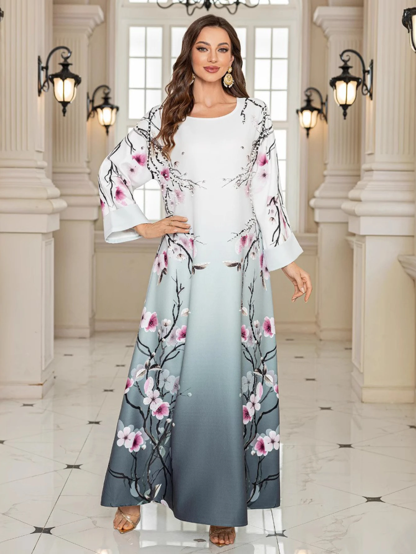 Eid femmes Robe Abaya musulman Ramadan imprimer perles Jalabiya robes de soirée dubaï longue Robe maroc caftan robes Largos 2025