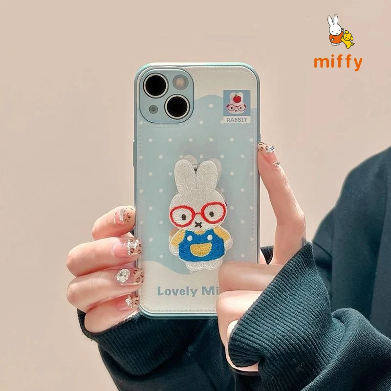 

Kawaii Miffy Phone Shell Suitable for Iphone 17 16 15 14 Cartoon Stereoscopic Rabbit Holder High Quality Anti Drop Perfect Gifts