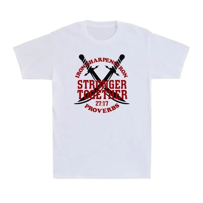 Iron Sharpens Stronger Together 27 17 Proverbs Solomon Bible Men's T Shirt