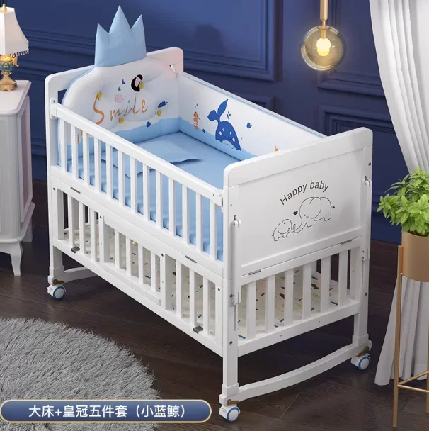 European-Style Solid Wood Baby Crib Multi-Functional Large Bed Mobile Bassinet for Newborns And Infants