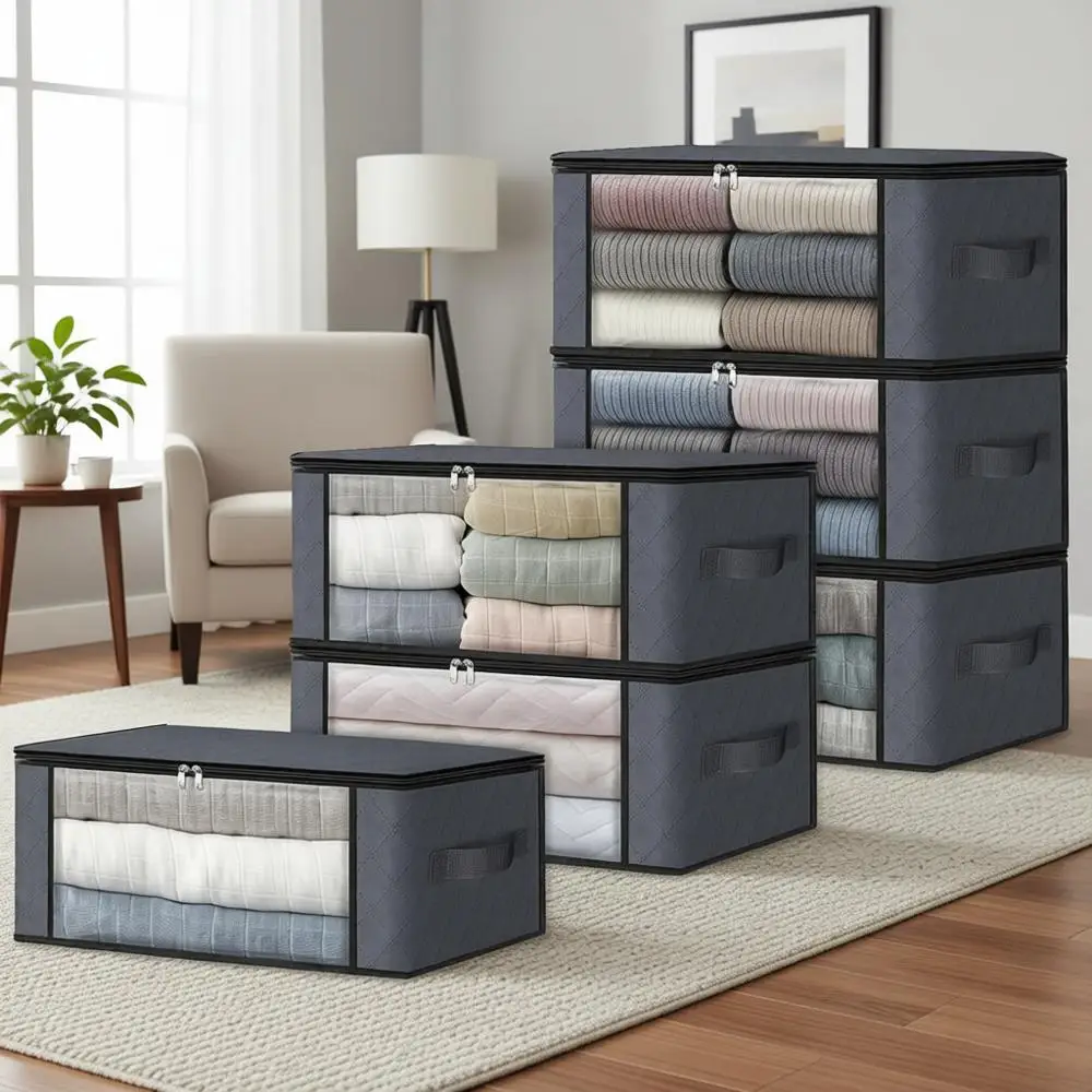 

Collapsible 6-Pack Storage Bag with Clear Window, 35L Grey, for Closet, Dorm, Bedding, Clothes, and More