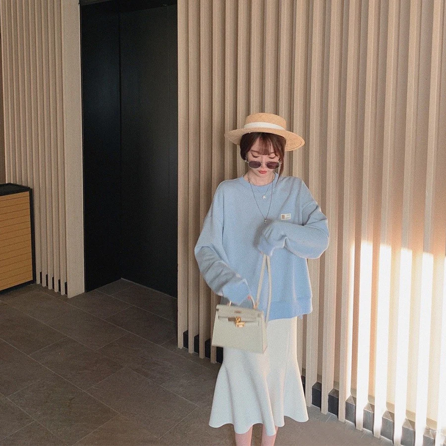 

Юбка миди с высокой талией, асимметричная, в стиле «русалка», однотонная, для повседневной носки, весенняя, в корейском стиле