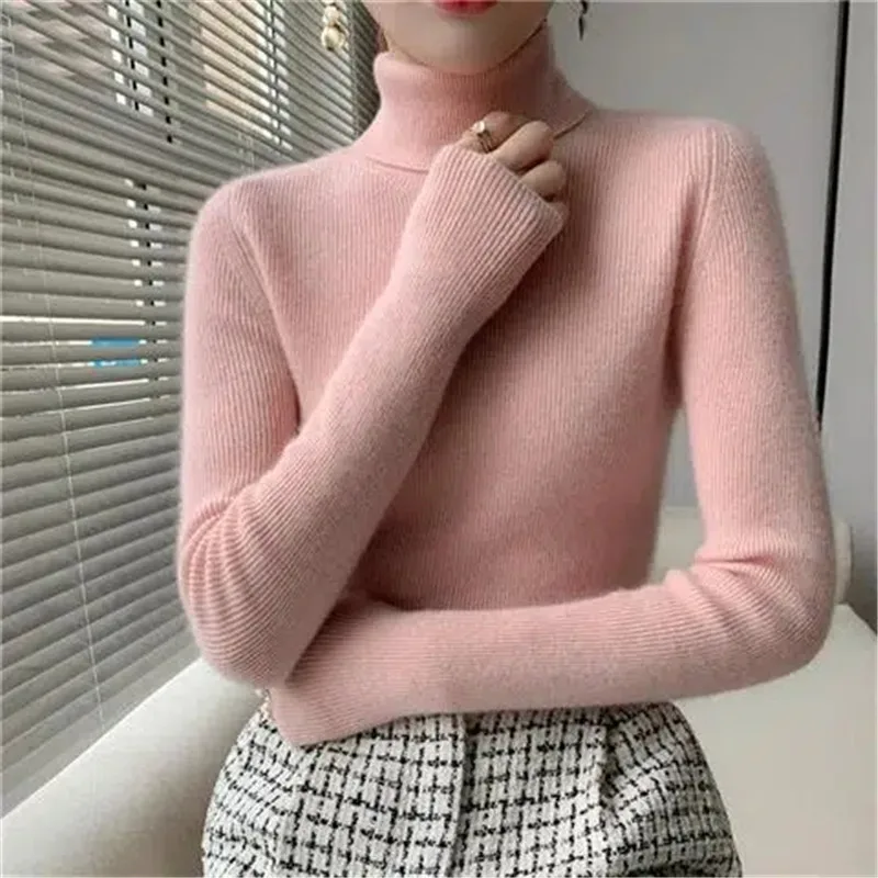 Turtleneck Pullover Ladies Sweater For Women Winter Thick Warm Pullovers Tops Long Sleeved Soft Sweaters Black Jumpers Female