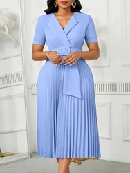 Women's plus Size Pleated Waist Dress Fall Commuter Fashion Suit Collar New Arrival