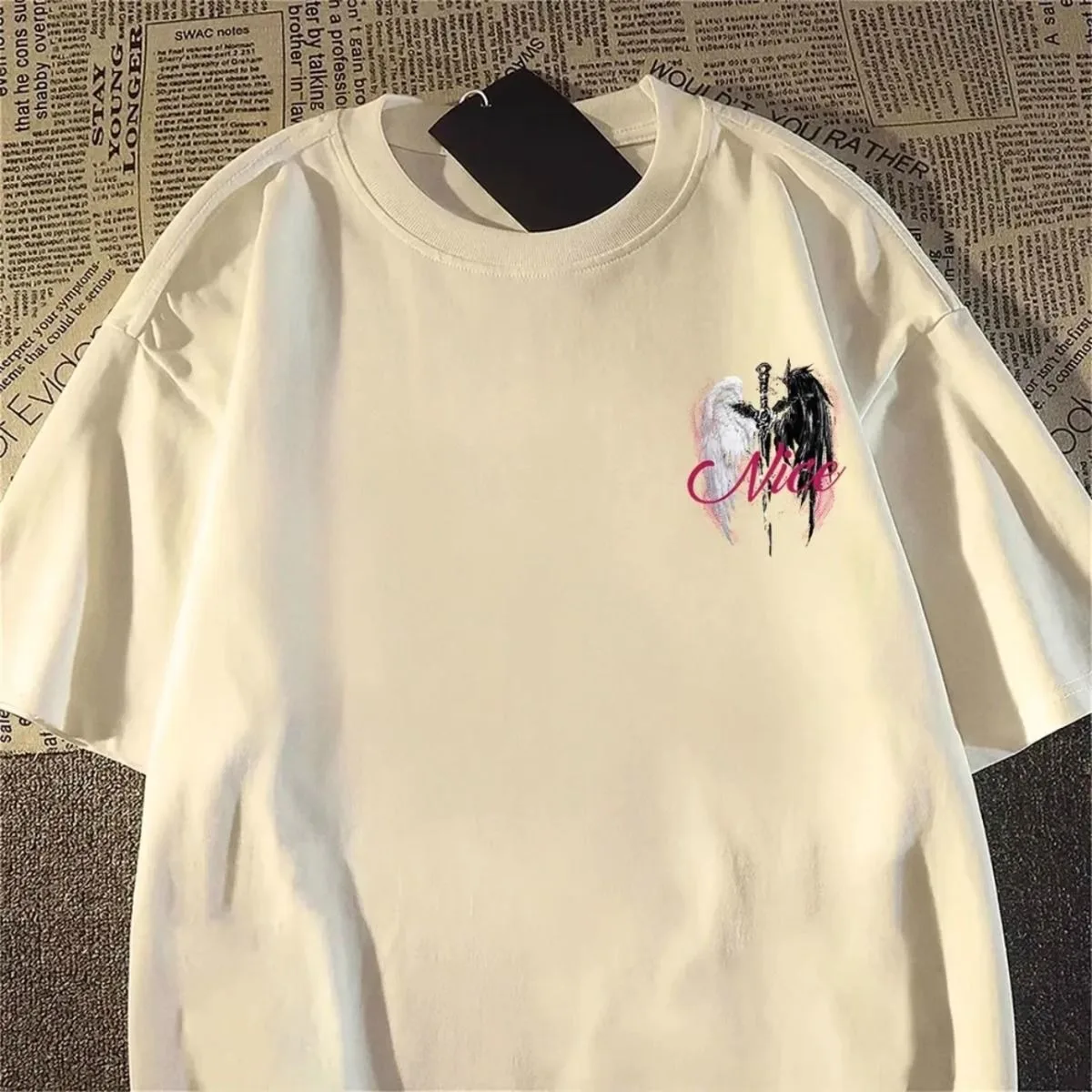 100% Cotton High Quality Short sleeve T-shirt Men Summer 2025 New American Street Wings Print Tee Casual Y2k Top Male clothing