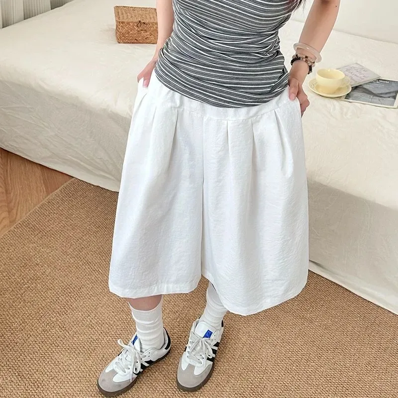 

Women's Summer Elastic Waist Bubble Skort Casual Loose Wide Leg Culottes