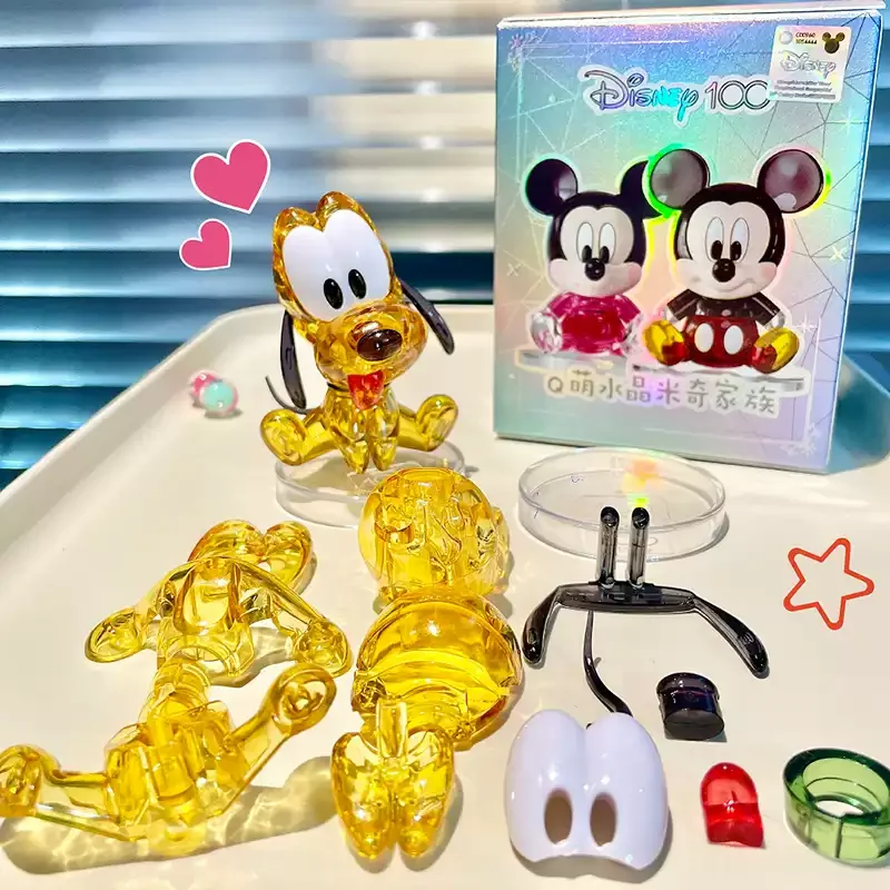 Mickey Family Blind Box Q Version Of Crystal Assembled Art Toys Mickey Pluto Goofy Donald Figure Ornament Boy Girl Child Gift