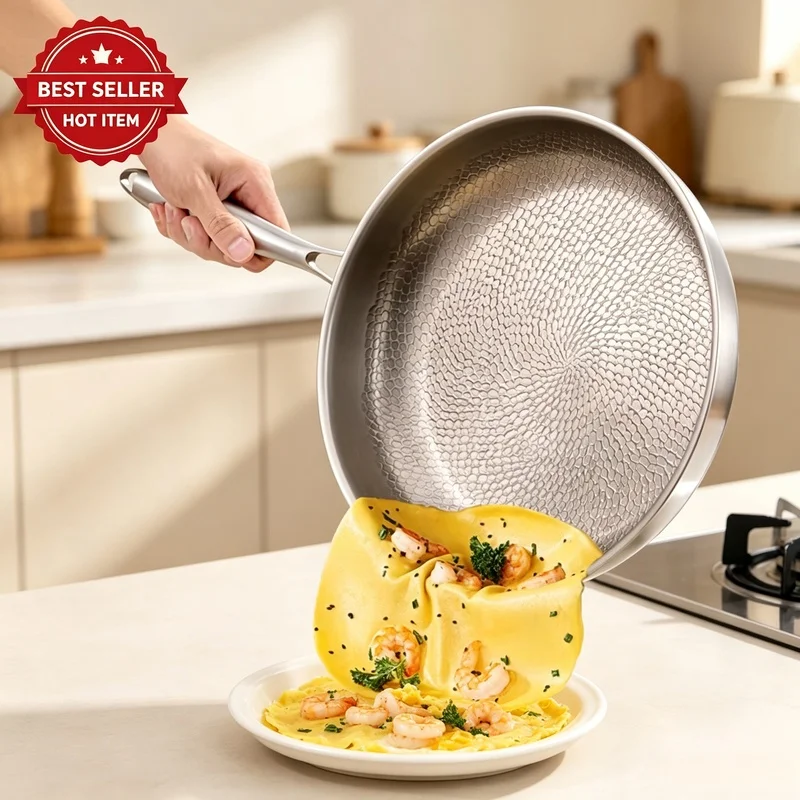 26/28/30cm Pure Titanium Uncoated Frying Pan, Fish‑Scale Hammer Pattern Healthy Cookware for Home Kitchen Cooking