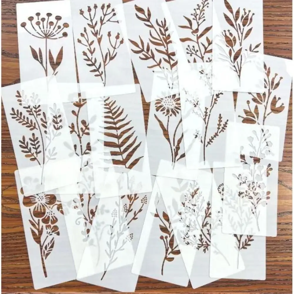 24Pcs/Set Reusable Floral Painting Template Washable PET Wildflower Stencil Spray-painted Perforated Template