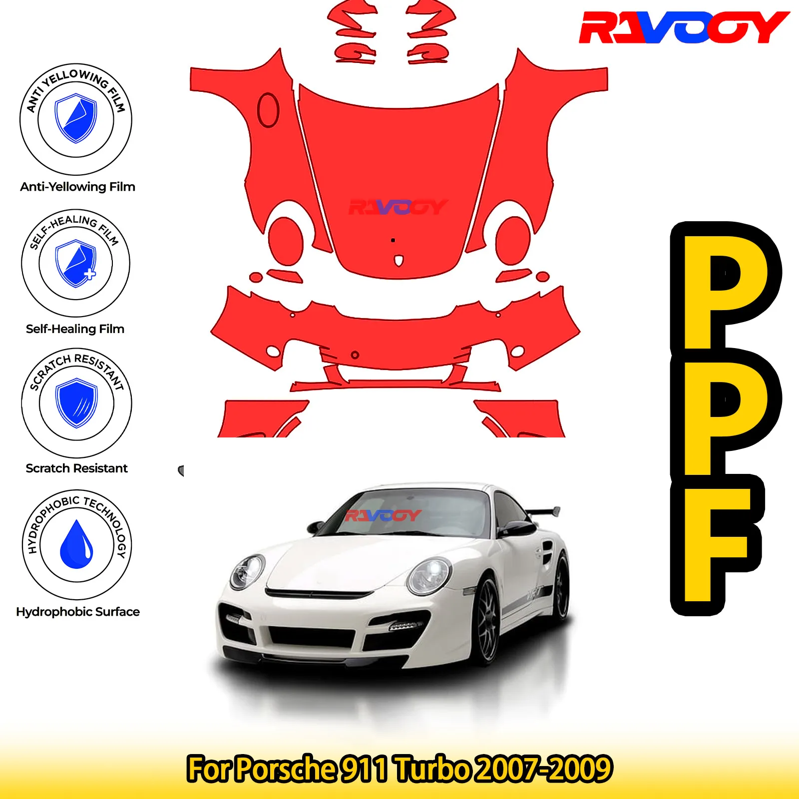 

Для Porsche 911 Turbo 2007-2009 глянцевая матовая черная предварительно вырезанная передняя защитная пленка PPF Kit