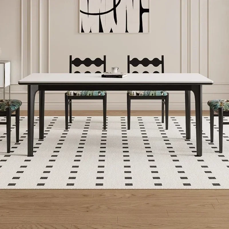

Solid wood rock slab dining table Household small apartment French cream medium and ancient style