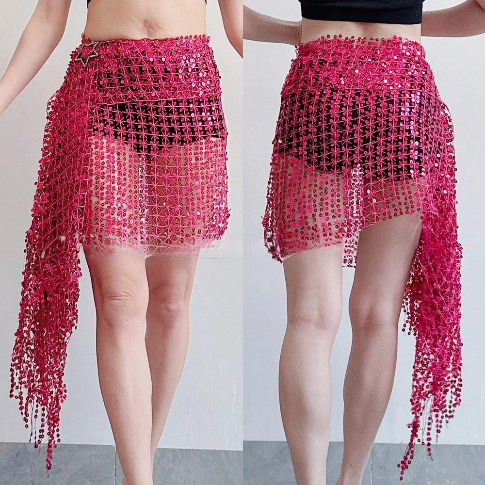 Abbigliamento da ballo Performance sul palco Abiti di moda Abbigliamento donna Asciugamano per fianchi Jazz Danza del ventre latino Catena in vita Gonna con nappe con paillettes