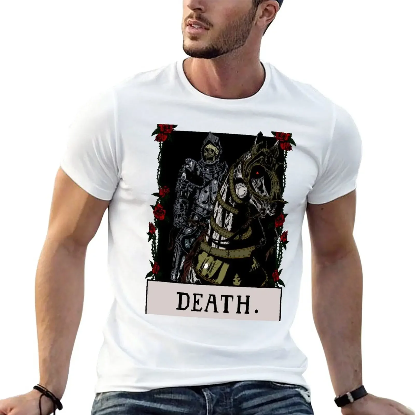 

Death Tarot Card - Rose Border Variant T-Shirt customizeds quick drying Short sleeve tee mens graphic t-shirts pack