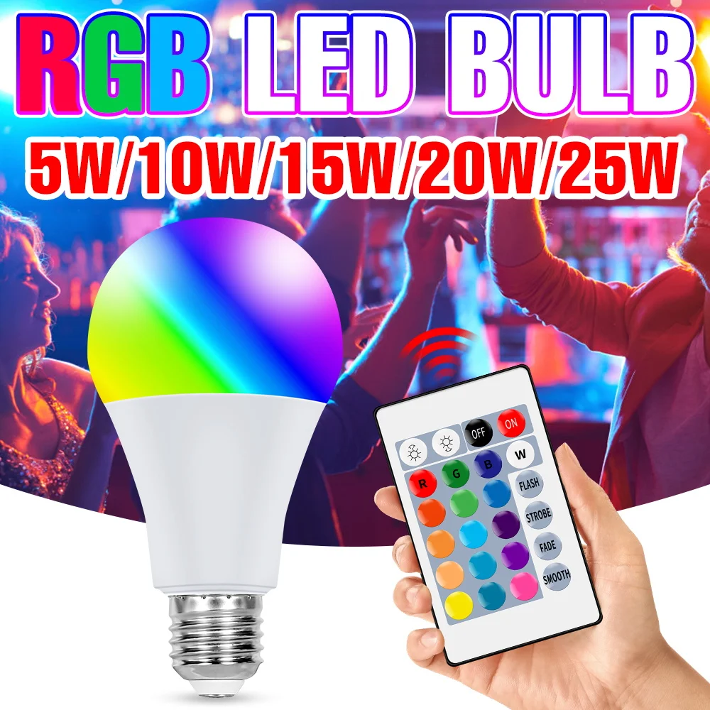 25 واط LED RGB ضوء لمبة E27 مصباح 16 ألوان التحكم عن بعد عكس الضوء الثريا لمبات 220 فولت جو الإضاءة كرنفال المنزل 110 فولت