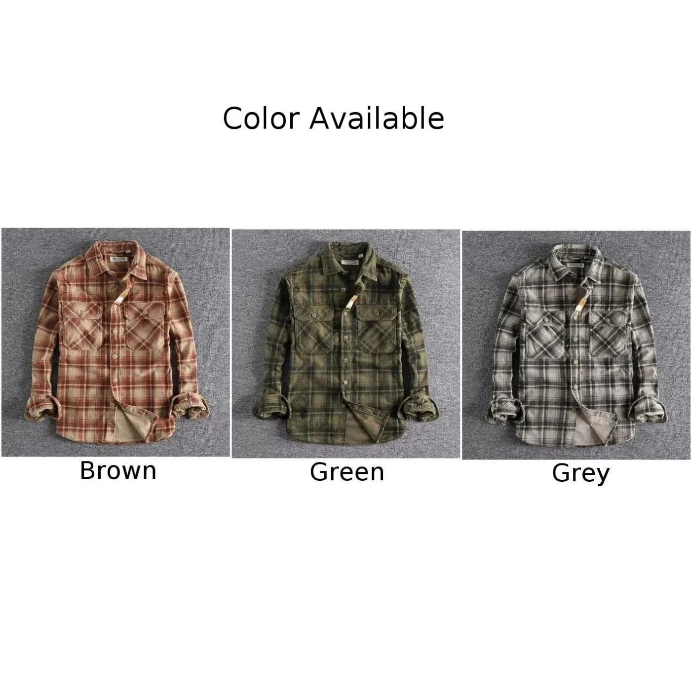 Mens Spring Autumn Vintage Style Long Sleeve Plaid Washed Corduroy Shirt Comfortable All-Match Coat Artistic Trendy Male Shirt