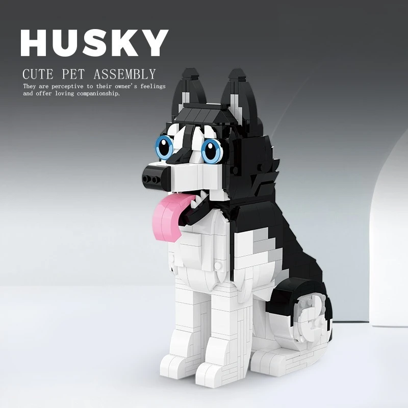 Novo schnauzer husky filhote de cachorro blocos de construção conjuntos 635/757 pçs figuras brinquedo estatueta coleção tijolos decoração para casa brinquedo crianças presentes