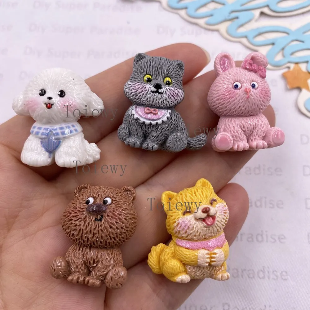 10 Stück bunte Cartoon-Figuren aus Kunstharz (Hund, Hase, Bär, Fuchs) mit flacher Rückseite, Steine, Figuren, Scrapbook-DIY-Verzierungen, Zubehör, Bastelbedarf