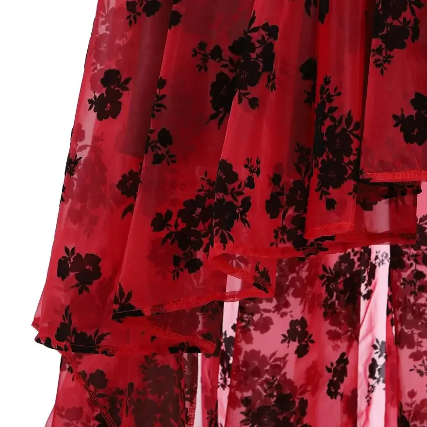 Mulheres assimétricas alta baixa tule saia longa festa de casamento moda sexy irregular saias florais preto/branco/preto vermelho plus size