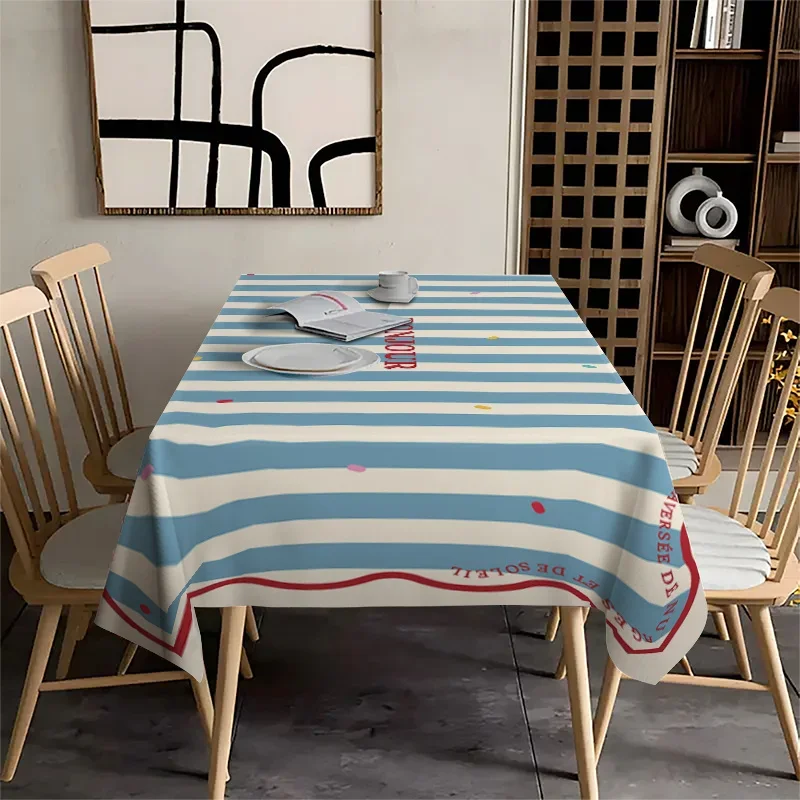 1pc French-style striped letter tablecloth - Creates a romantic dining atmosphere. Letter striped tablecloth