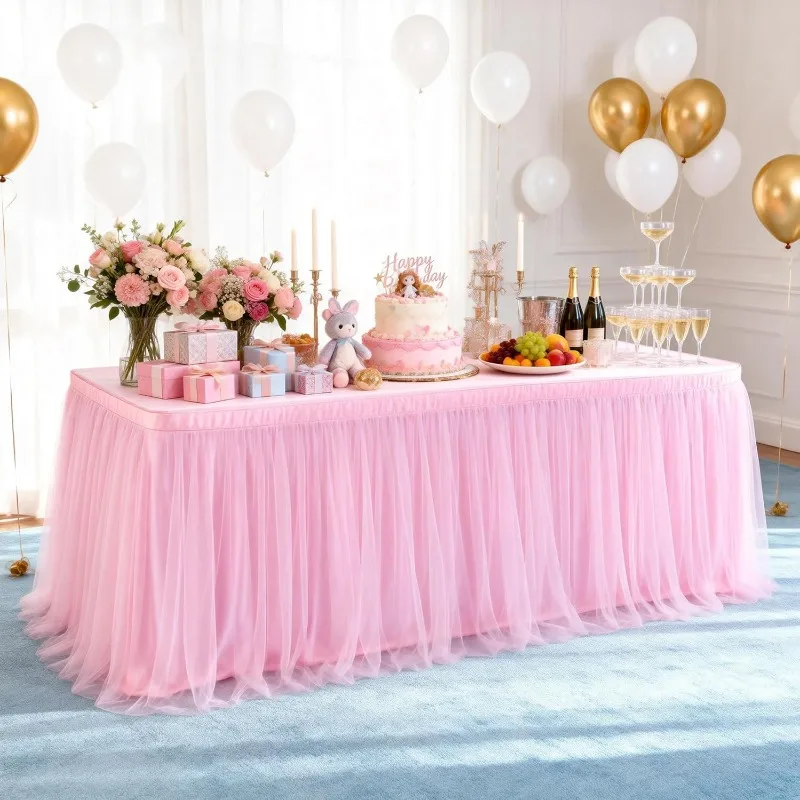 Tutu Tulle Table Skirt Ruffle Tablecloth for Rectangle Round Table Wedding Birthday Baby Shower Cake Dessert Party Decorations