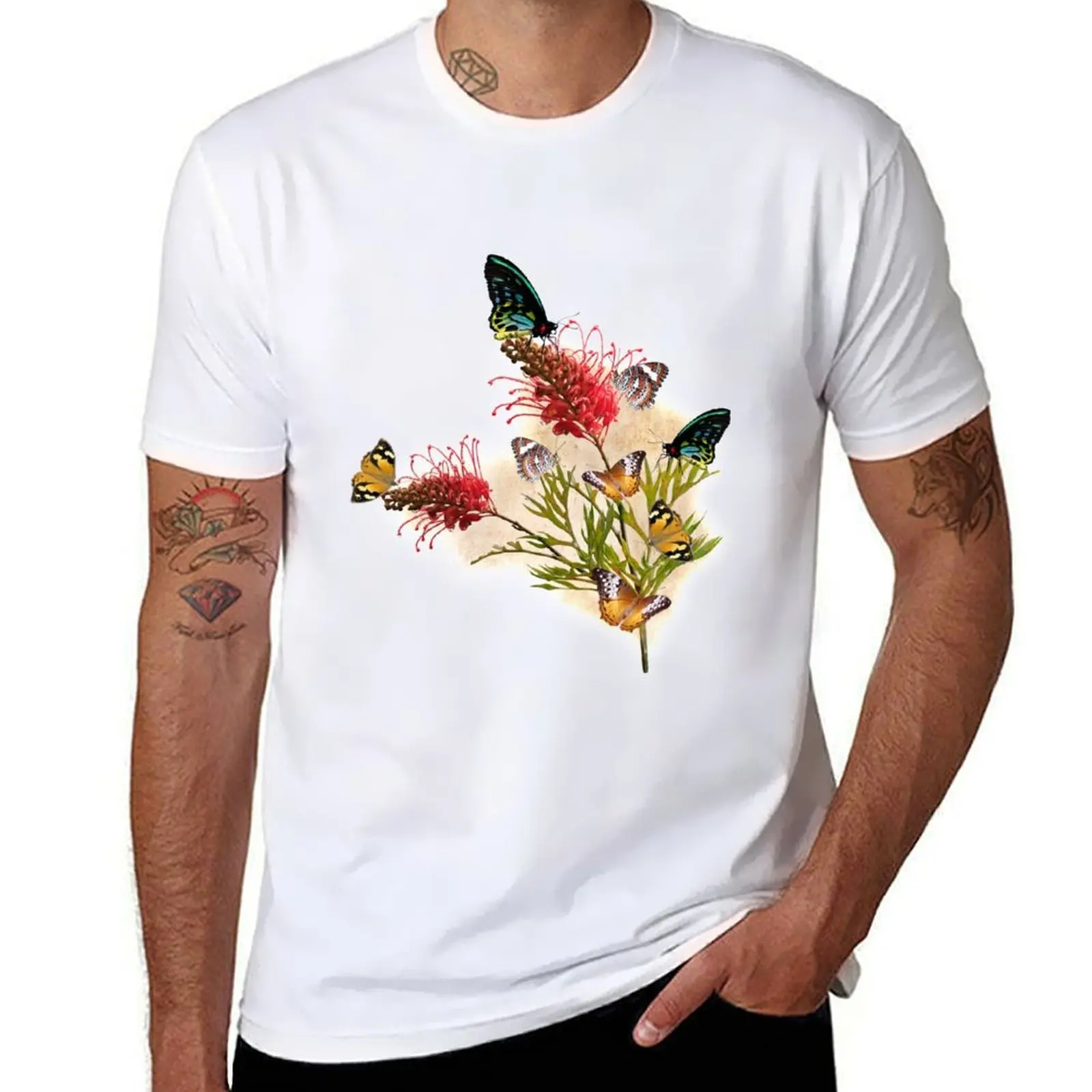 

Butterflies tan on of Grevillea Bunch background T-Shirt Urban Style Casual Short Sleeve Top