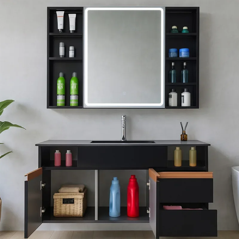 Stainless steel bathroom cabinet intelligent mirror blackboard rock seamless integrated basin bathroom washing