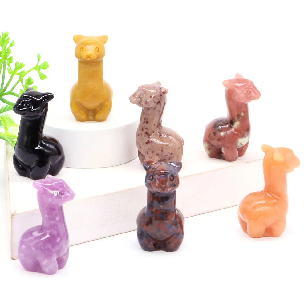 

1.6" Cute Crystal Alpaca Statue Natural Gemstone Reiki Healing Quartz Stone Carving Animal Figurine Mascot Craft Home Decor Gift