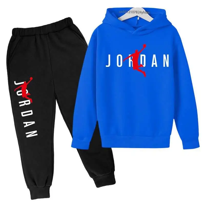 Children Spring Autumn Hoodie Pants Two Piece Suit Boys And Girls Outdoor Sports Set Kid Casual Pullover basketball Coat