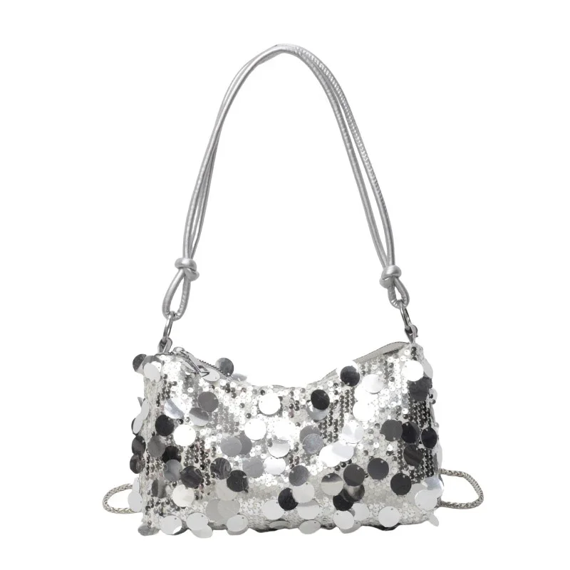 Shiny Sequined Chains PU Shoulder and Crossbody Bags Solid High Quality Light Luxury Hand Bags for Women 2024 Fashion New