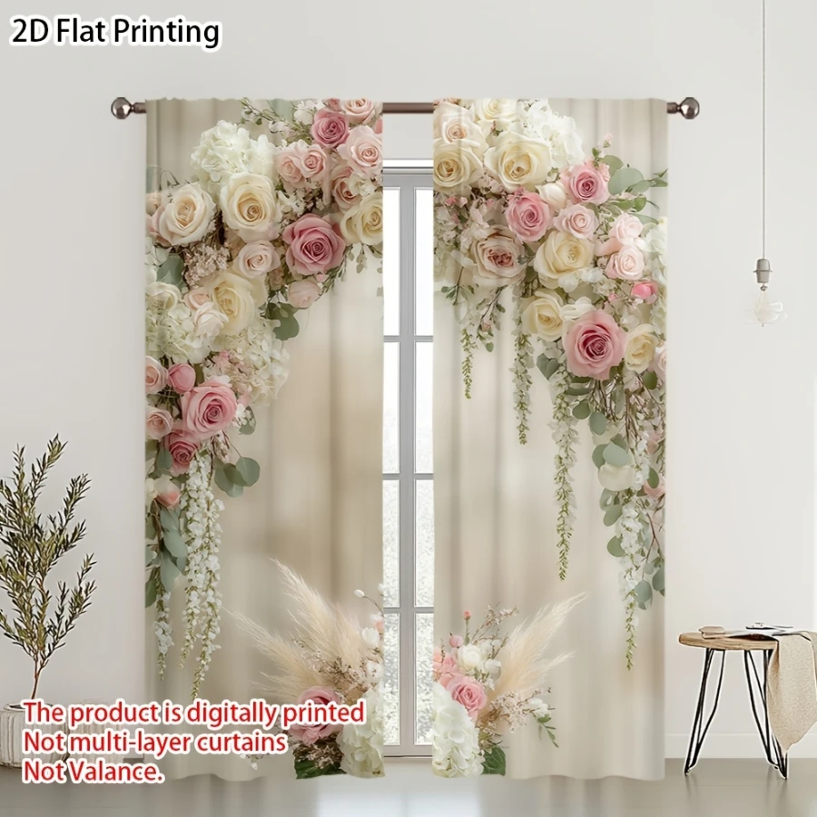 Digital Printed Curtains with Flower Arch Design, Stylish Window Drapes for Living Room Bedroom Home Decoration and Kitchen