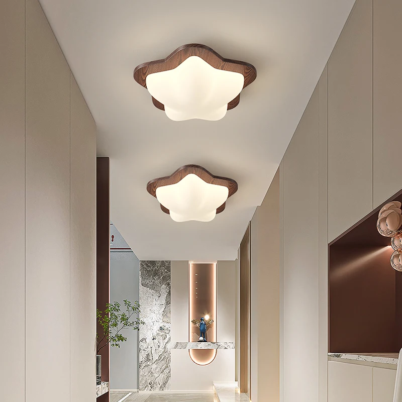 

Nordic Solid Wood Hallway Ceiling Light Full Spectrum Corridor Lights Warm Children's Rooms Bedroom Entrance Balcony Star Lamp