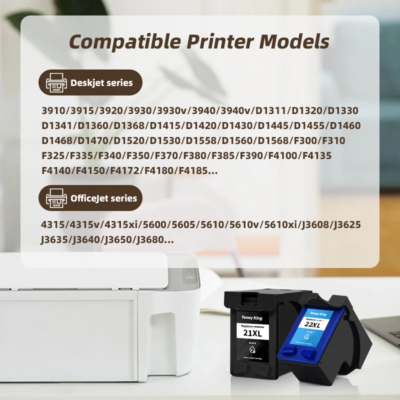 Compatible For HP 21 22 For HP 21 XL 22 XL Ink Cartridge For HP21 Deskjet F2180 F2200 F2280 F4180 F300 F380 380 D2300 Printer