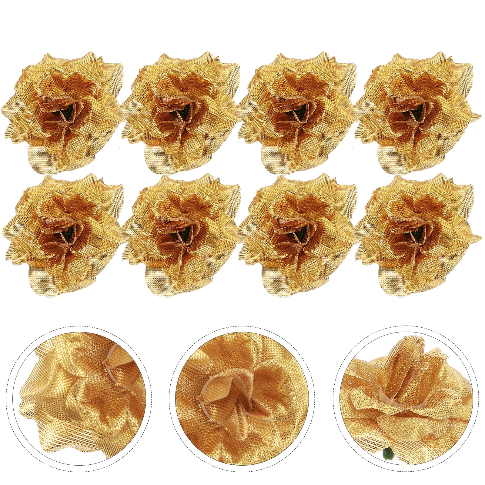

50Pcs Artificial Silk Rose Flowers Golden Fabric Plastic for Wedding Car Decorations Garland Bows Silk Rose Flower