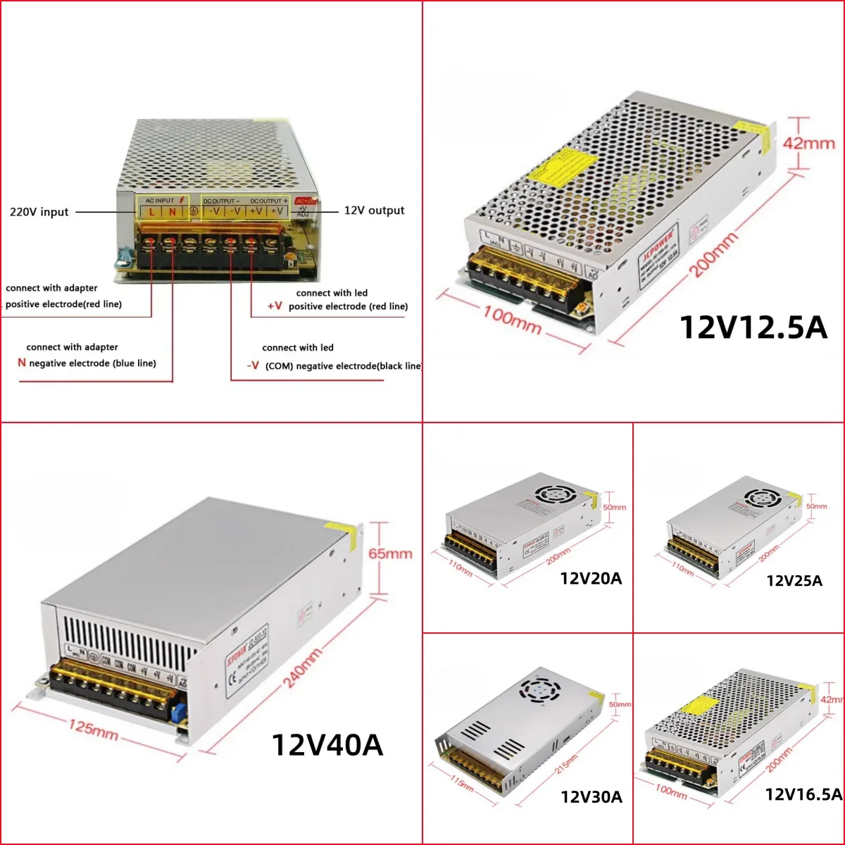 Alimentatore Switching da AC110V/ 220V a DC12V 12V Volt 3A 5A 10A 15A 20A 25A 30A 33A 40A adattatore sorgente trasformatore di illuminazione a Led