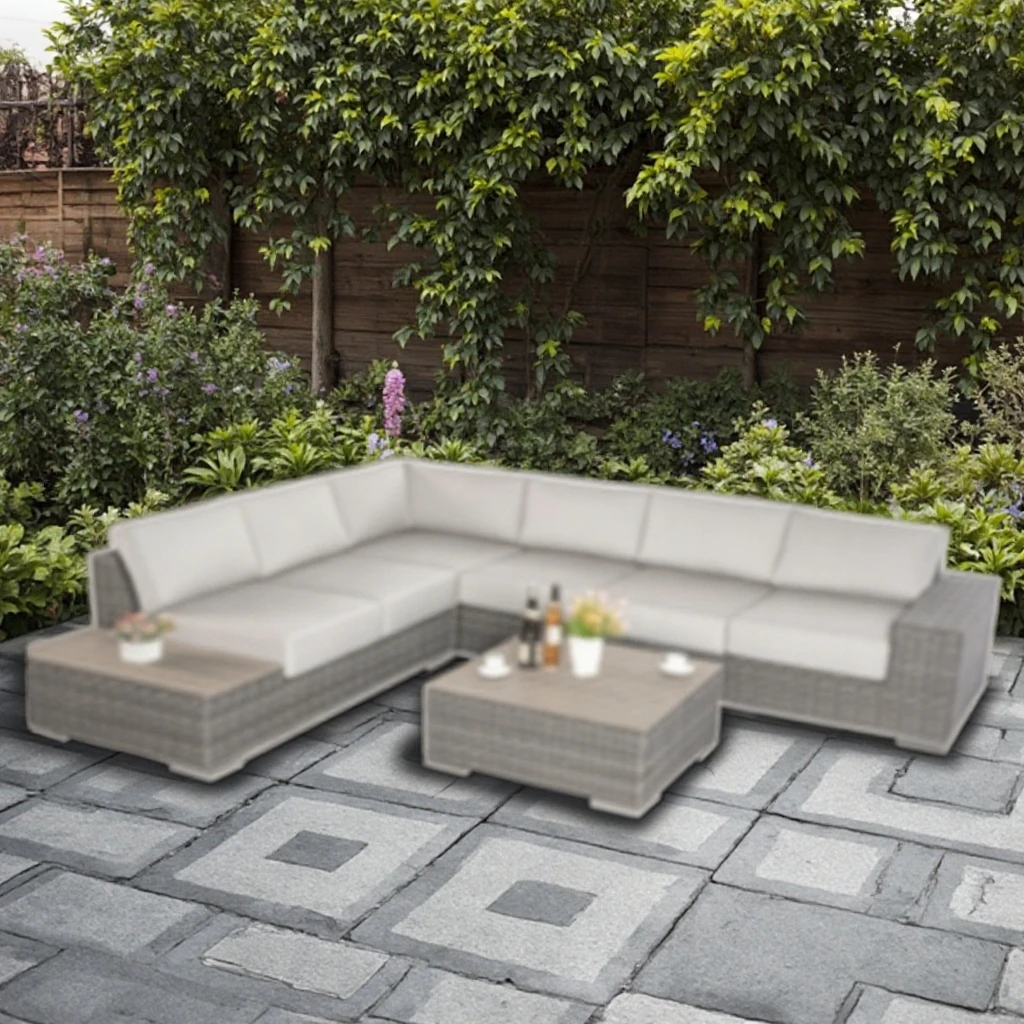 

Modern Design Outdoor PE Rattan Grey Wicker Patio Furniture for Courtyard Villa Hotel Garden L Shape Sofa Set