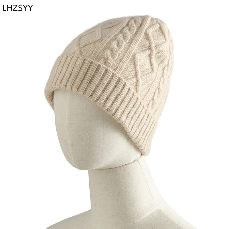 

LHZSYY 100% Pure Cashmere Hats Unisex Lapel Cap Retro Twisted Knit Cashmere Hats Warm Ear Protection Joker Autumn Winter Thick