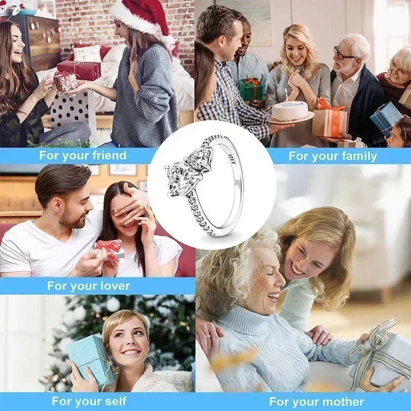 2025 New 925 sterling silver classic dazzling crown round hearts ring exquisite women's light luxury charm ring jewelry gift