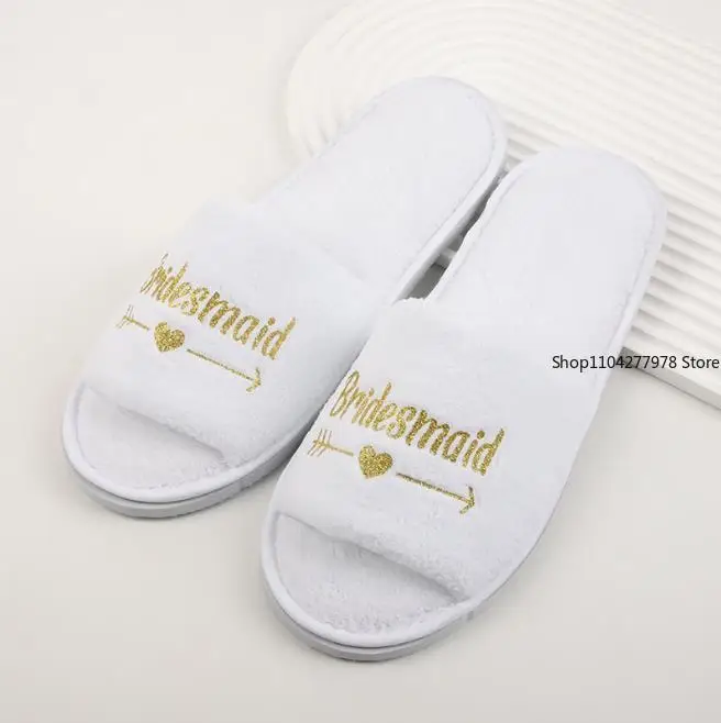 

Wholesale Wedding Party Guests Home Slip-on Letter Print Shoes, For Bride And Bachelorettes Bridal Party Cross Strap Slippers