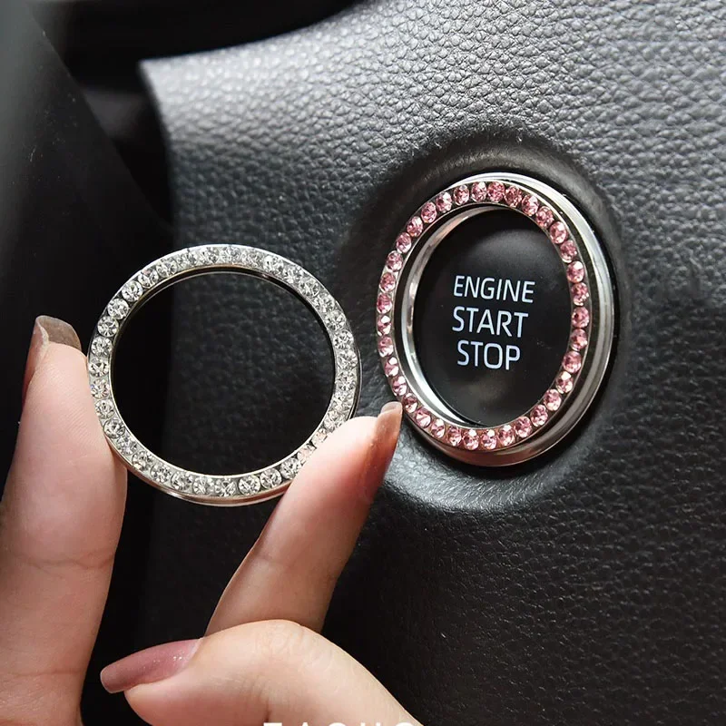 Decoration Ring Diamond Rhinestone Car Decor One Click Start Button Engine Start Stop Switch Button Cover