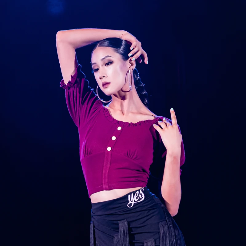 Latin Dance Tops For Women Adult Professional Rumba Practice Clothes Samba Tango Salsa Cha Cha Stage Performance Shirt DWY7913