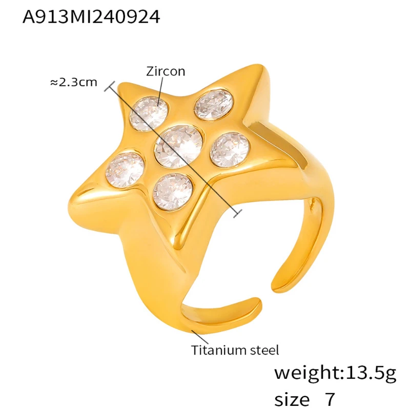 Fashionable Personalized INS New Five-pointed Star Diamond Jewelry Ring Stainless Steel 18k Gold Plated Couple Rings