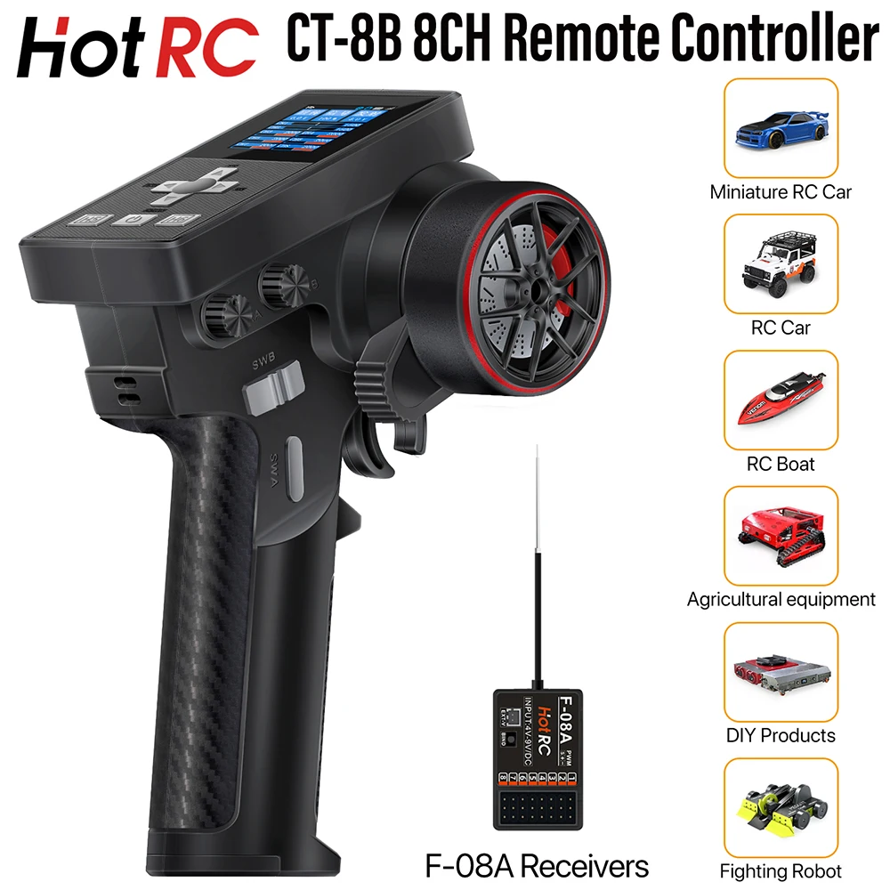HotRC CT-8B 8CH ラジオ送信機 300 メートル 2.4GHz デジタル送信機 F-08A 受信機リモートコントローラー付き RC カーロボットボート用